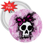 Sketched Skull Princess 3  Button (10 pack)
