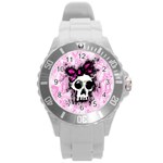 Sketched Skull Princess Round Plastic Sport Watch Large