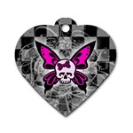Skull Butterfly Dog Tag Heart (One Side)
