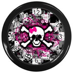 Splatter Girly Skull Wall Clock (Black)