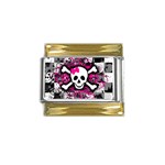 Splatter Girly Skull Gold Trim Italian Charm (9mm)
