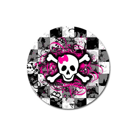 Splatter Girly Skull Magnet 3  (Round) from UrbanLoad.com Front