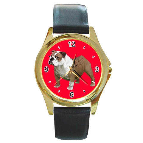 Use Your Dog Photo Bulldog Round Gold Metal Watch from UrbanLoad.com Front
