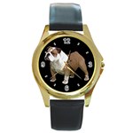 Use Your Dog Photo Bulldog Round Gold Metal Watch