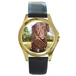 Use Your Dog Photo Curly Coated Retriever Round Gold Metal Watch
