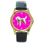 Use Your Dog Photo Poodle Round Gold Metal Watch
