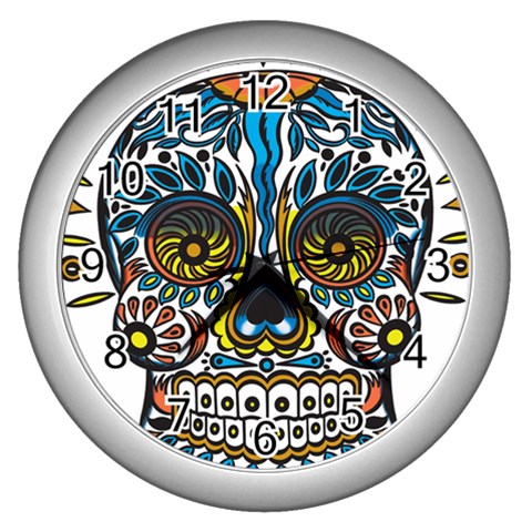 Mexican Skull Wall Clock (Silver) from UrbanLoad.com Front