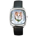 Puppy watching snow Square Metal Watch