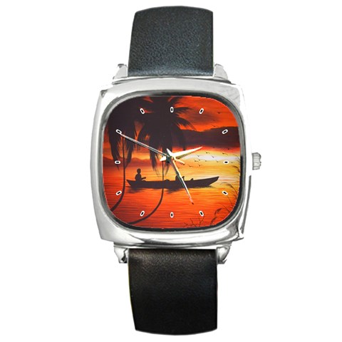 Thai Night Fishing Square Metal Watch from UrbanLoad.com Front