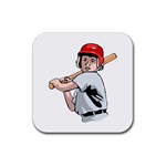 Boy with Baseball Bat Rubber Square Coaster (4 pack)