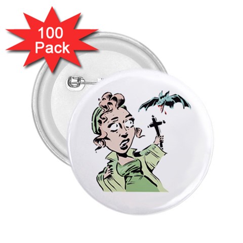 Scared Woman Holding Cross 2.25  Button (100 pack) from UrbanLoad.com Front