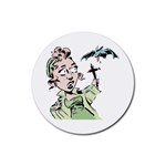 Scared Woman Holding Cross Rubber Coaster (Round)