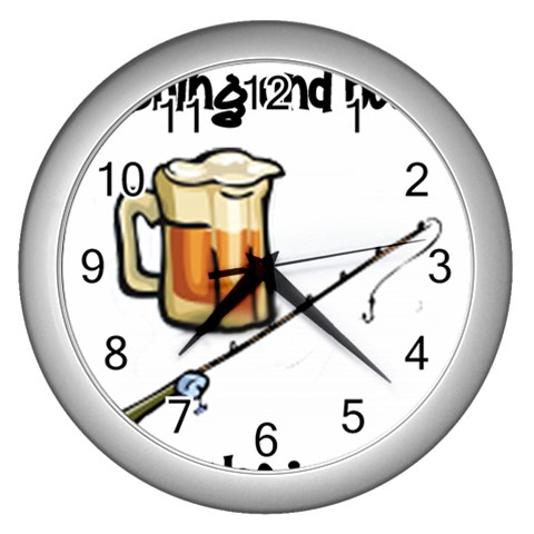 fishing and beer what else is there Wall Clock (Silver) from UrbanLoad.com Front