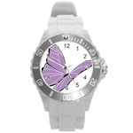 Purple Awareness Butterfly 2 Plastic Sport Watch (Large)