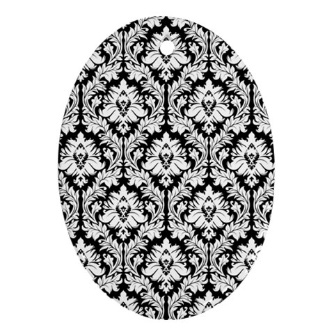 White On Black Damask Oval Ornament (Two Sides) from UrbanLoad.com Front