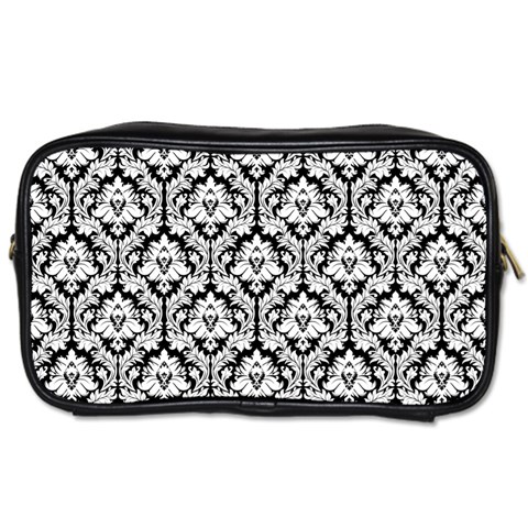 White On Black Damask Travel Toiletry Bag (One Side) from UrbanLoad.com Front