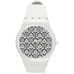 White On Black Damask Plastic Sport Watch (Medium)