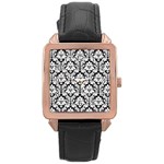 White On Black Damask Rose Gold Leather Watch 
