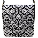 Black & White Damask Pattern Flap Closure Messenger Bag (S)