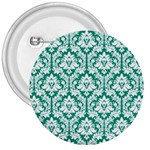 White On Emerald Green Damask 3  Button