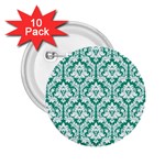 White On Emerald Green Damask 2.25  Button (10 pack)