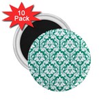 White On Emerald Green Damask 2.25  Button Magnet (10 pack)