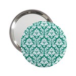 White On Emerald Green Damask Handbag Mirror (2.25 )