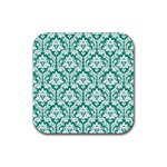 White On Emerald Green Damask Drink Coasters 4 Pack (Square)