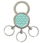 White On Emerald Green Damask 3-Ring Key Chain