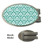 White On Emerald Green Damask Money Clip (Oval)