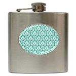 White On Emerald Green Damask Hip Flask