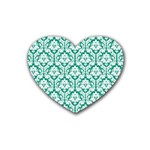 White On Emerald Green Damask Drink Coasters (Heart)