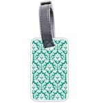 White On Emerald Green Damask Luggage Tag (One Side)
