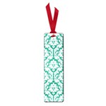 White On Emerald Green Damask Small Bookmark