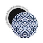White On Blue Damask 2.25  Button Magnet