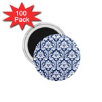White On Blue Damask 1.75  Button Magnet (100 pack)
