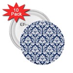 White On Blue Damask 2.25  Button (10 pack)