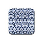 White On Blue Damask Drink Coasters 4 Pack (Square)