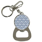 White On Blue Damask Bottle Opener Key Chain