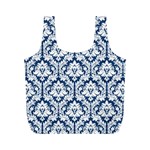 Navy Blue Damask Pattern Full Print Recycle Bag (M)