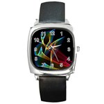Peacock Symphony, Abstract Rainbow Music Square Leather Watch