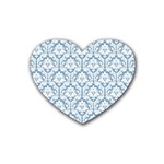 White On Light Blue Damask Drink Coasters 4 Pack (Heart) 