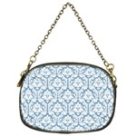 White On Light Blue Damask Chain Purse (One Side)