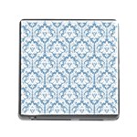 White On Light Blue Damask Memory Card Reader with Storage (Square)