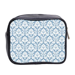 White On Light Blue Damask Mini Travel Toiletry Bag (Two Sides) from UrbanLoad.com Back