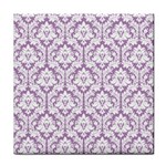 White On Lilac Damask Ceramic Tile