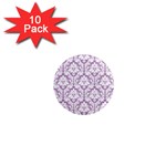 White On Lilac Damask 1  Mini Button Magnet (10 pack)