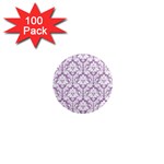 White On Lilac Damask 1  Mini Button Magnet (100 pack)