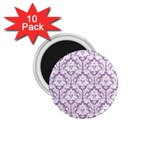 White On Lilac Damask 1.75  Button Magnet (10 pack)
