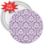 White On Lilac Damask 3  Button (100 pack)